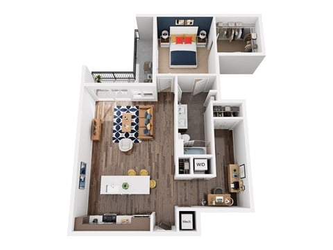 Floor plan for 1 bed, 1 bath, 1107 sqft